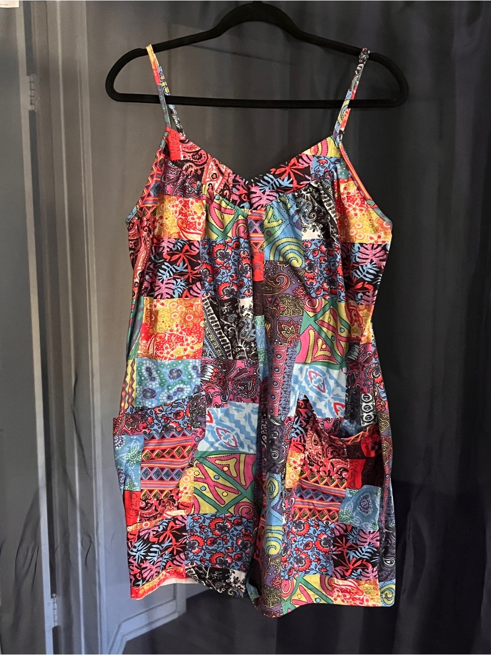 Bright Multicolor Patchwork Spaghetti Strap Romper